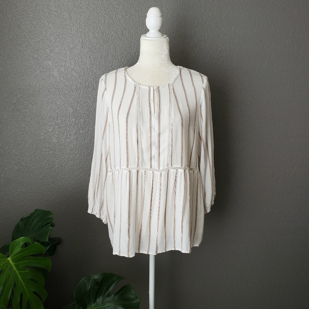 Marshalls blouse, size L, cream & brown - Picture 1 of 3